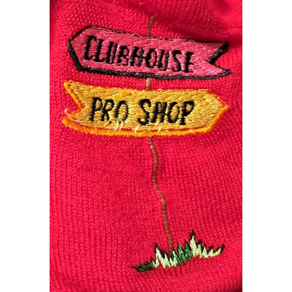 Womens Golf Cardigan Sweater Red Vintage Andrew Argenti Embroidery Acrylic Count - Picture 5 of 6
